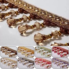 12Yard Curtain Tassel Crystal Beaded Fringe Trim Upholstery Fabric Ribbon Modern