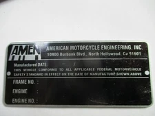 Nameplate AMEN American Motorcyle Motorcycle s65