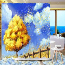 Autumn Gold Tree Shower Curtain Nature Landscape Bathroom Decoration Waterproof