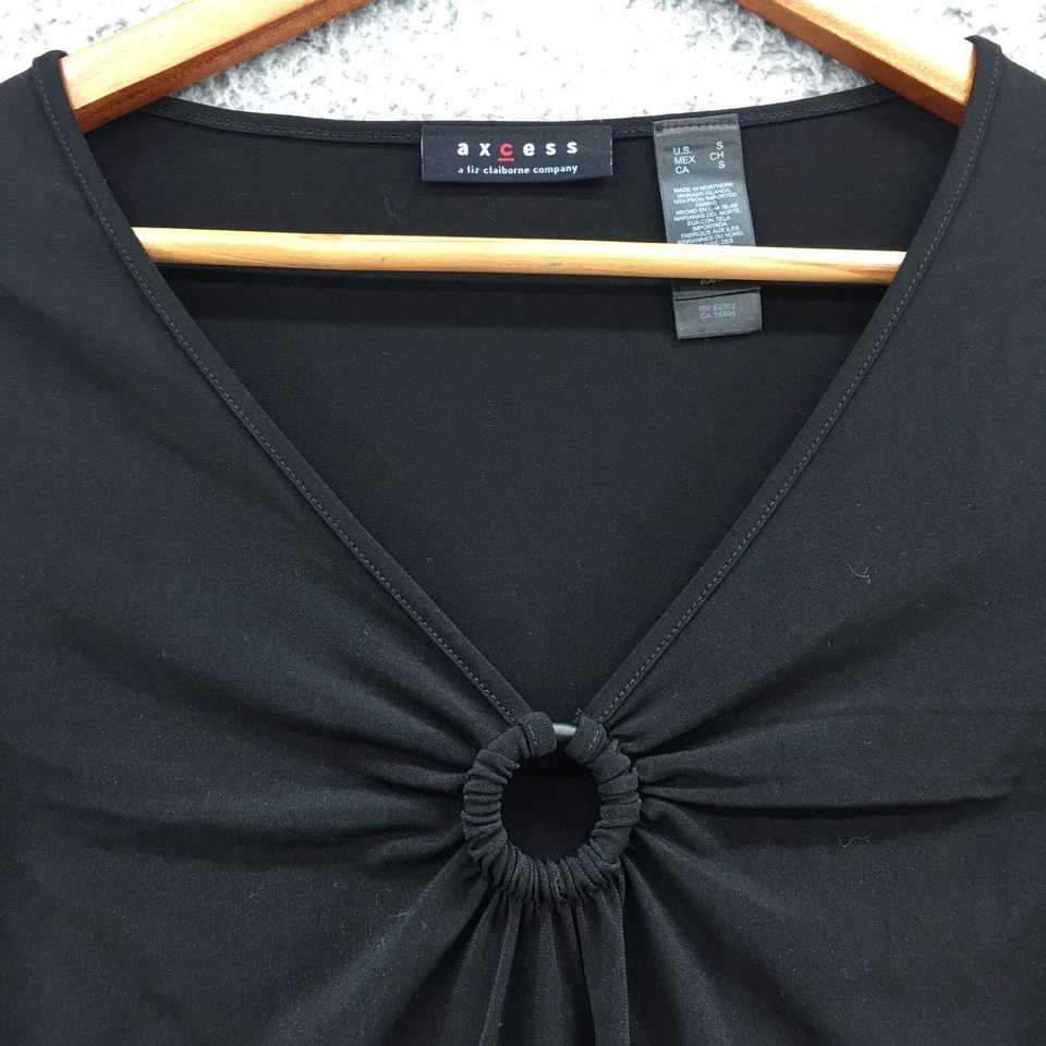 Blusa Axcess Manga Larga Mujer S Negra Manga Larga Ojo de Cerradura Frontal Pullover NUEVO Foto 4 de 4