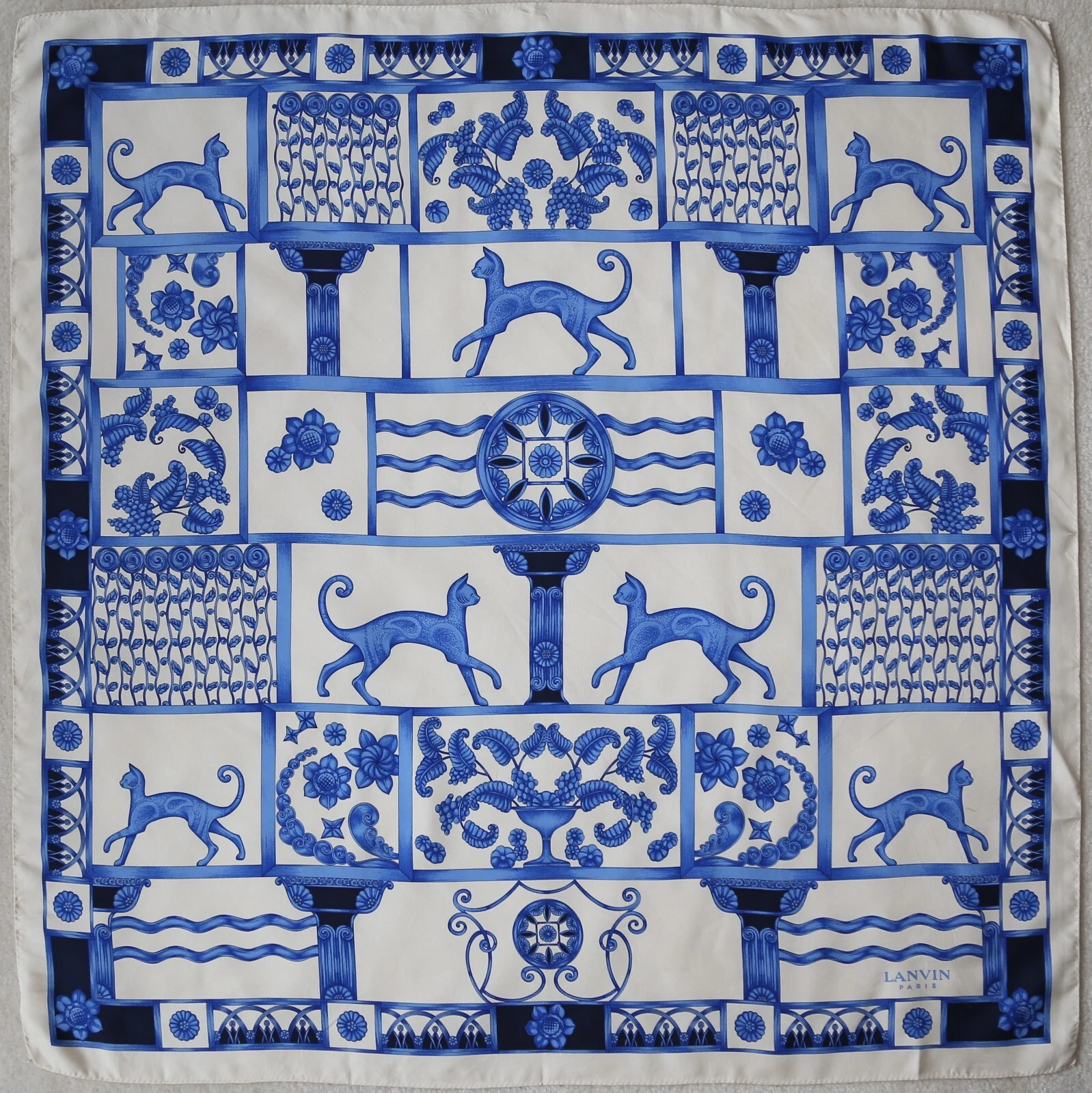 Lanvin — Rare! Auth 80s Made in Italy LANVIN PARIS Luxurious Large Silk Twill Scarf Vtg