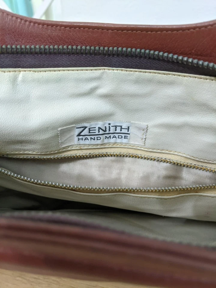 12" Wide Zenith Hand Made Leather Brown bag - Image 3 of 4