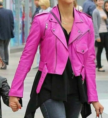 hot pink leather jacket