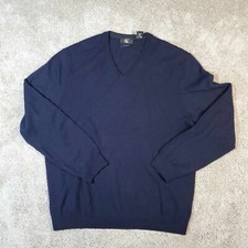 Mens Merino Wool Sweater Calvin Klein 100 Extra Fine V-Neck Sz XL XG Navy Blue