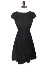 ANNE KLEIN Size 10 A-Line Dress Black Lace Cap Sleeve Knee Length