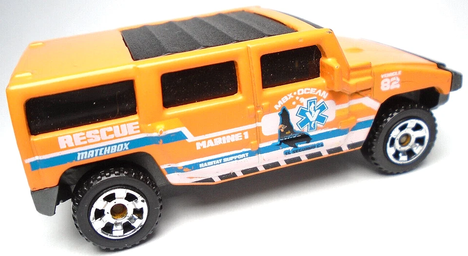 2015 MATCHBOX HUMMER H2 CONCEPT MARINE 1 RESCUE ORANGE 1:72 DIECAST 2 5/8" SUV - Image 4 of 4