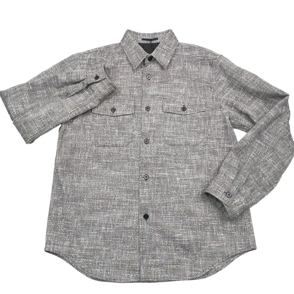 $395 Theory Garvin Tweed Canvas Black & White Overshirt Men's Size L