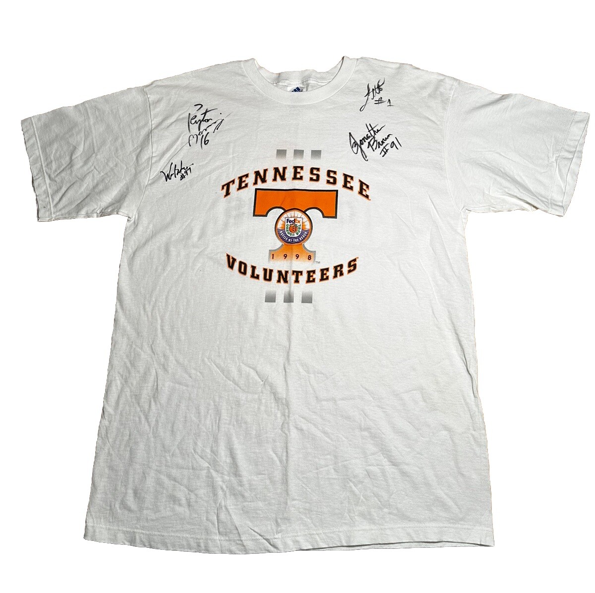 VTG Adidas TN Volunteers Peyton Manning Signed Orange Bowl T Shirt