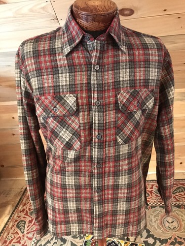 Grey Plaid Wool Blend Flannel Shirt 