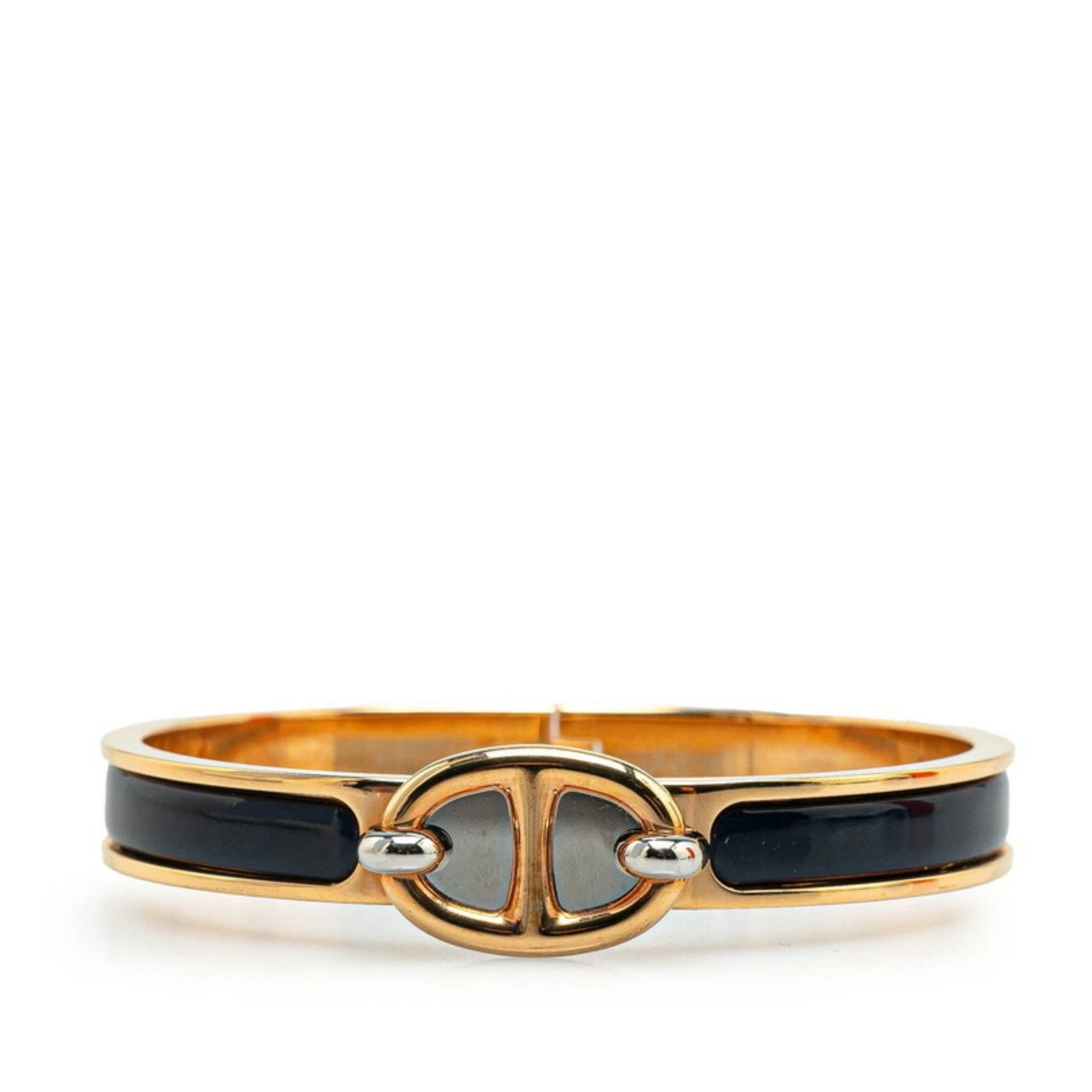 HERMÈS Hermes Mini Click PM Bracciale Chaine d'Ancre Smalto Placcato Oro Navy... GZl18qn2