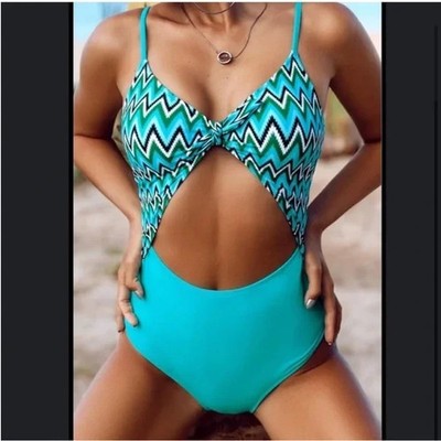 CUPSHE Chevron Print Bowknot Cutout One Piece Swimsuit Bathing Suit NWT Sz XXL