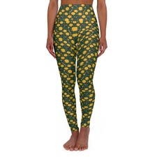 Yellow Rose High Waisted Yoga Leggings - Floral Pattern Pants for Women, Workout
