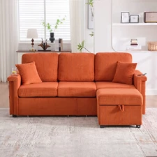 L-Shaped Sectional Sofa w/ Storage Ottoman & USB Charging, Corduroy