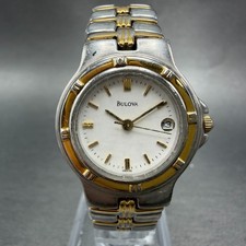 Bulova Watch Women 25mm White Dial Two Tone Date Round 98M36 New Battery BHJH