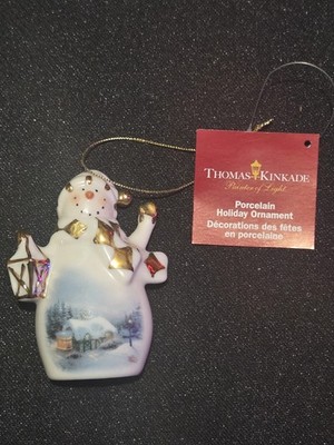 Thomas Kinkade-Painter Of Light -Kurt Adler Porcelain Snowman Ornament-Detailed