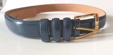 Amanda Smith Leathet Belt Size Medium Navy Blue Solid Brass Buckle Vinyl Lined