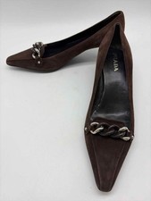 Pre-Owned Prada Brown Size 37.5 Kitten Heel Heels