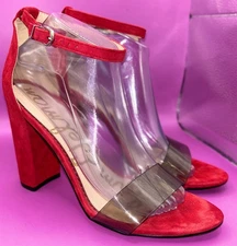 Sam Edelman Addison Women Classic Red Suede Ankle Strap Sandal Heel Sz 8M (0705)