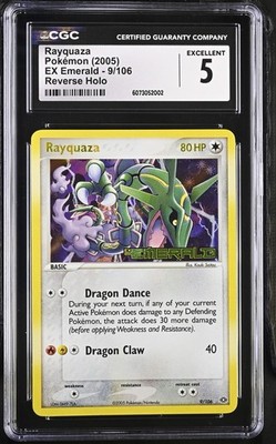 2005 POKEMON EX EMERALD #9 RAYQUAZA-REVERSE FOIL STAMPED CGC 5