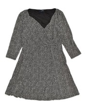 CHAPS Womens 3/4 Sleeve A-Line Dress UK 18 XL Grey Spotted Polyester AO09