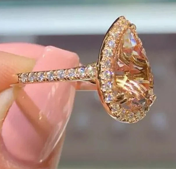 4,00 ct zertifizierter natürlicher champagnerfarbener Diamantring im Birnenschliff VVS1 Rotgold-Finish - Bild 4 von 4