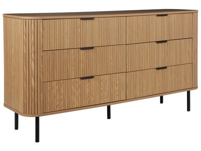 Kommode heller Holzfarbton mit 6 Schubladen Metallbeine schwarz Retro Bradley