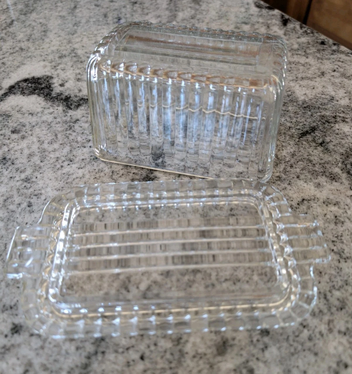 VTG Anchor Hocking One Pound Ribbed Glass Covered Butter Dish Pressed Bevel