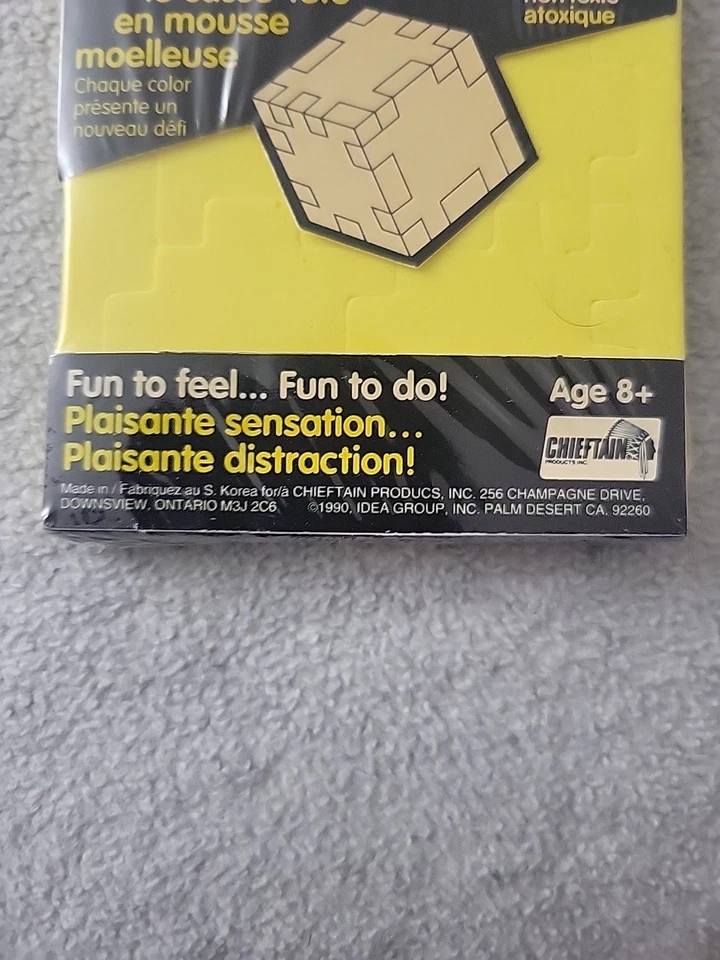 Cubo rompecabezas de espuma Snafooz vintage años 90 amarillo nuevo en paquete Foto 4 de 4