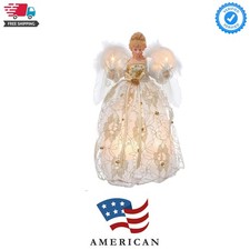 Kurt Adler 10 Light Ivory and Gold Angel Treetop, 12"