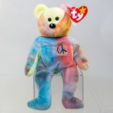 TY Beanie Baby - PEACE the Ty-Dyed Bear Blue/Pink  8.5 inch  MWCT 