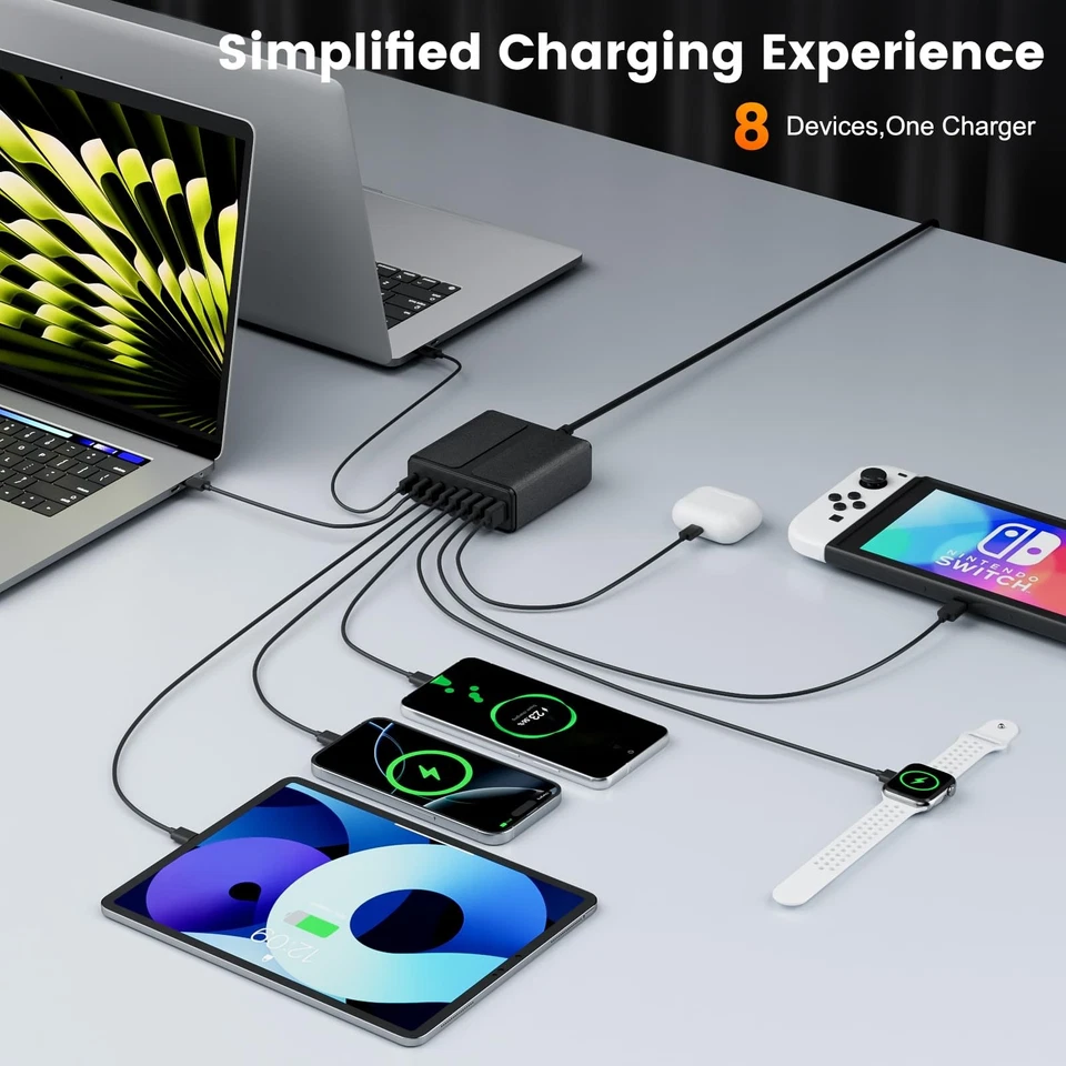 320W USB C Charger Block, 8-Port USB C Charging Station PD 65W PC Laptop Fast... - Image 4 of 4