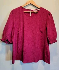 Ted Baker Plum Puff Sleeve Lightweight Boxy Popover Blouse Sz 2X