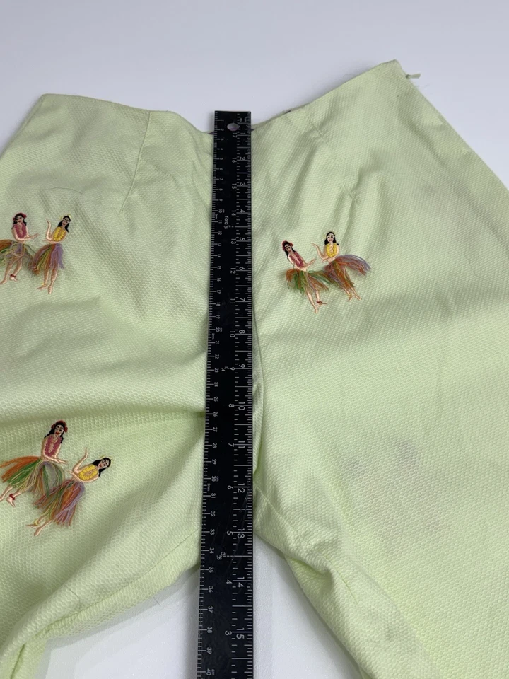 CJ Laing Womens Side Zip High Rise Hula Girl Embroidered Pants Green Sz 2 Hawaii - Image 4 of 4