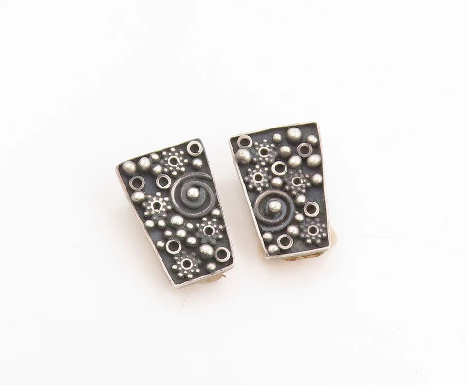 925 Sterling Silver Vintage Earrings Textured Beads & Spiral Clip On EG13781 - Image 2 of 4