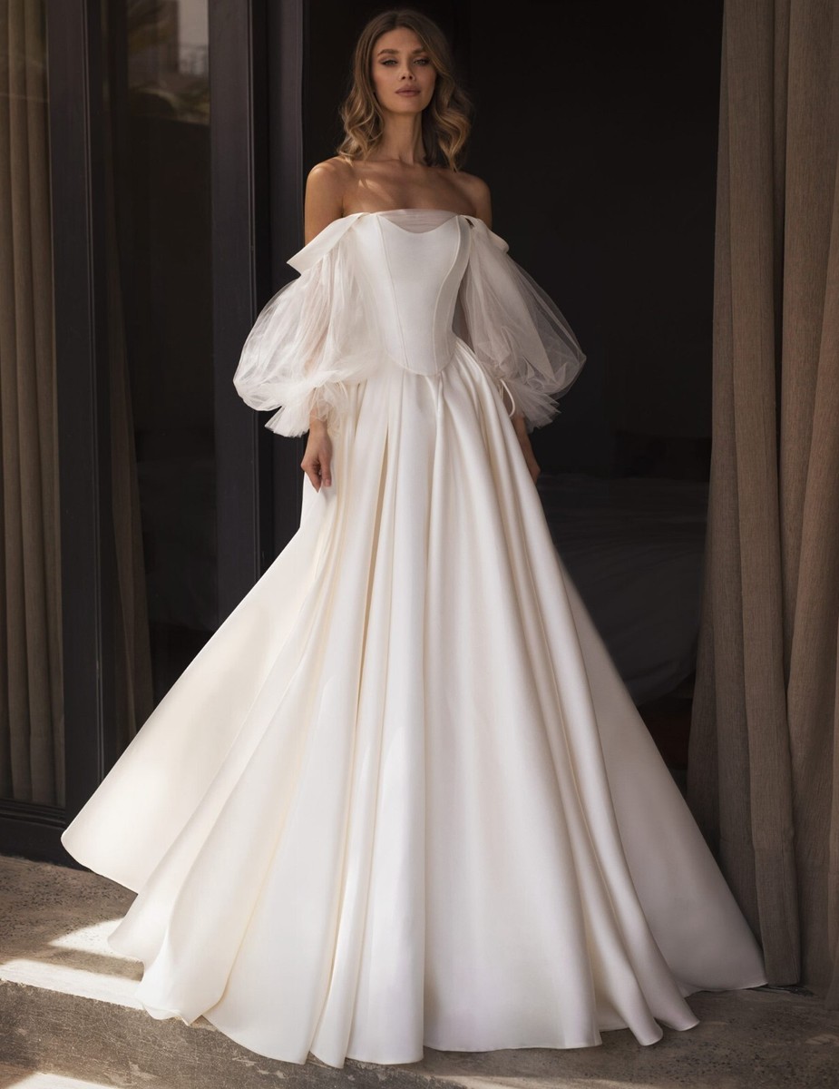 Unique Flowly Satin Wedding Dress Bridal Gown Custom made Plus