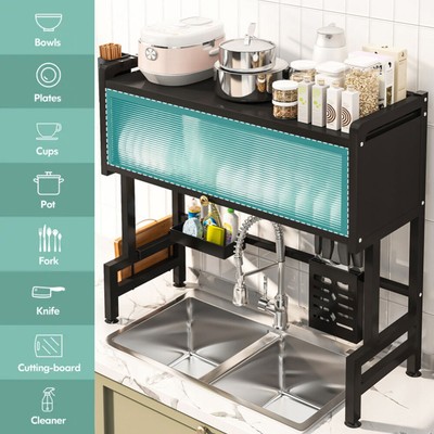 Over The Sink Dish Drying Rack 3 Tier Large Dish Rack Metal for Kitchen with Lid