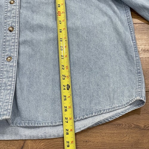 Vintage Sun Belt Denim Shirt Womens Large Embroidered Rainbow Connection Button - Imagen 14 de 14