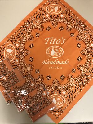 Set of 5 Titos Handmade Vodka Orange Bandanas New In Package  display picture 2