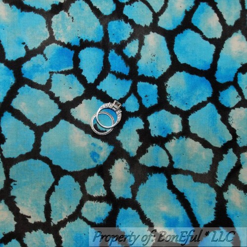 BonEful Fabric FQ Cotton Quilt Blue Brown African Giraffe Wild Animal Skin Print - Picture 7 of 11