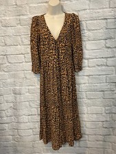 Zara Trf Women's Leopard Print 3/4 Sleeve Button Front Midi Dress size XS