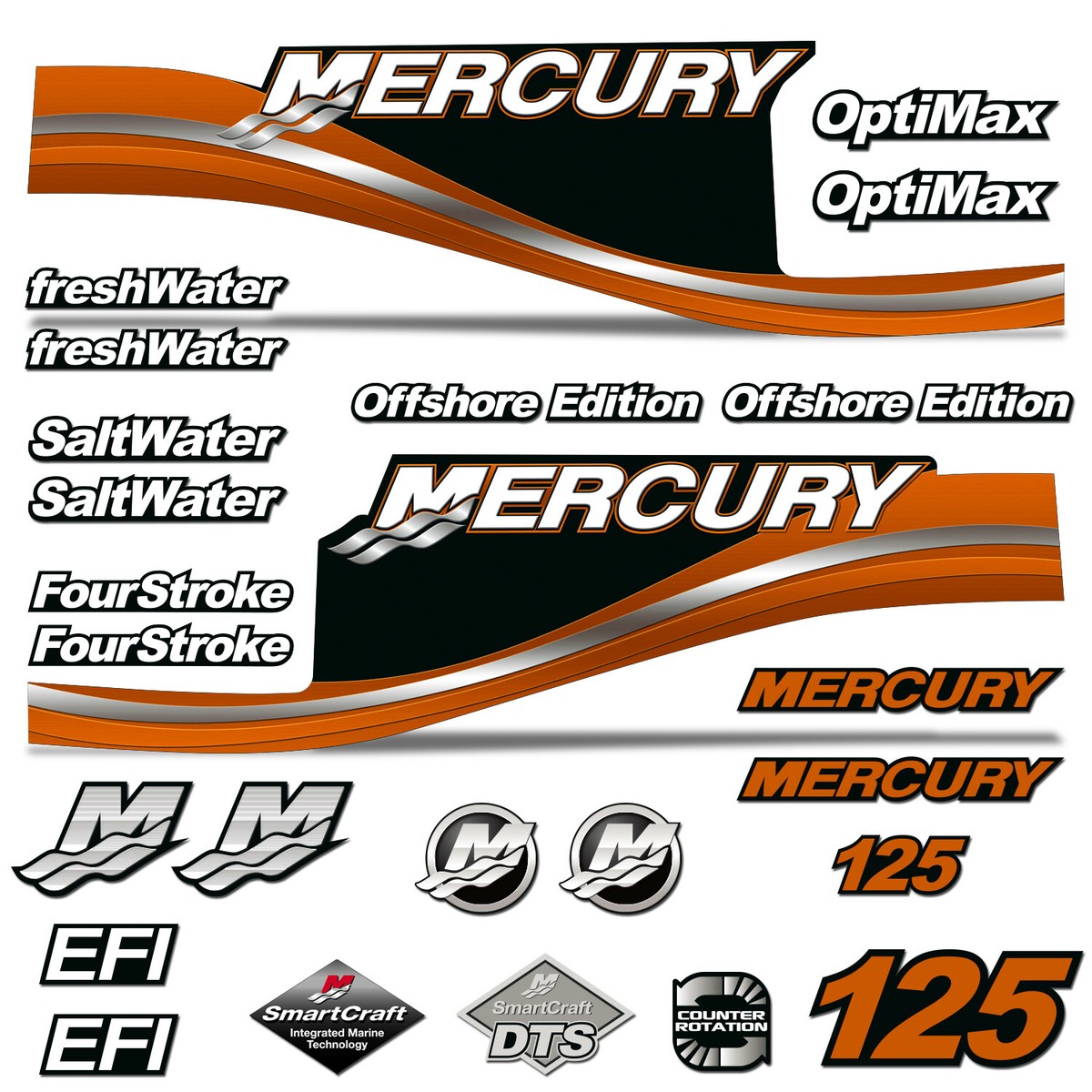 Kit décalcomanie 4 temps Mercury 125 moteur hors-bord moteur