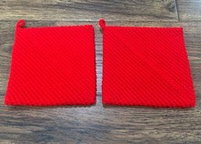 NEW Handmade 2 CROCHET POTHOLDERS Red Trivet Hot Pad Cotton
