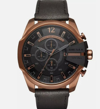 Image of Diesel DZ4459 Mega Chief Black Leather Copper Stainless Chronograph Watch 51mm