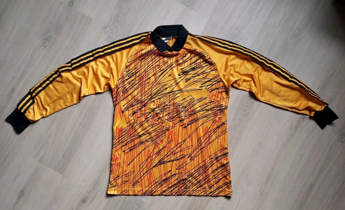 Vintage 90's Adidas Goalkeeper Shirt L Scribble Yellow Jersey