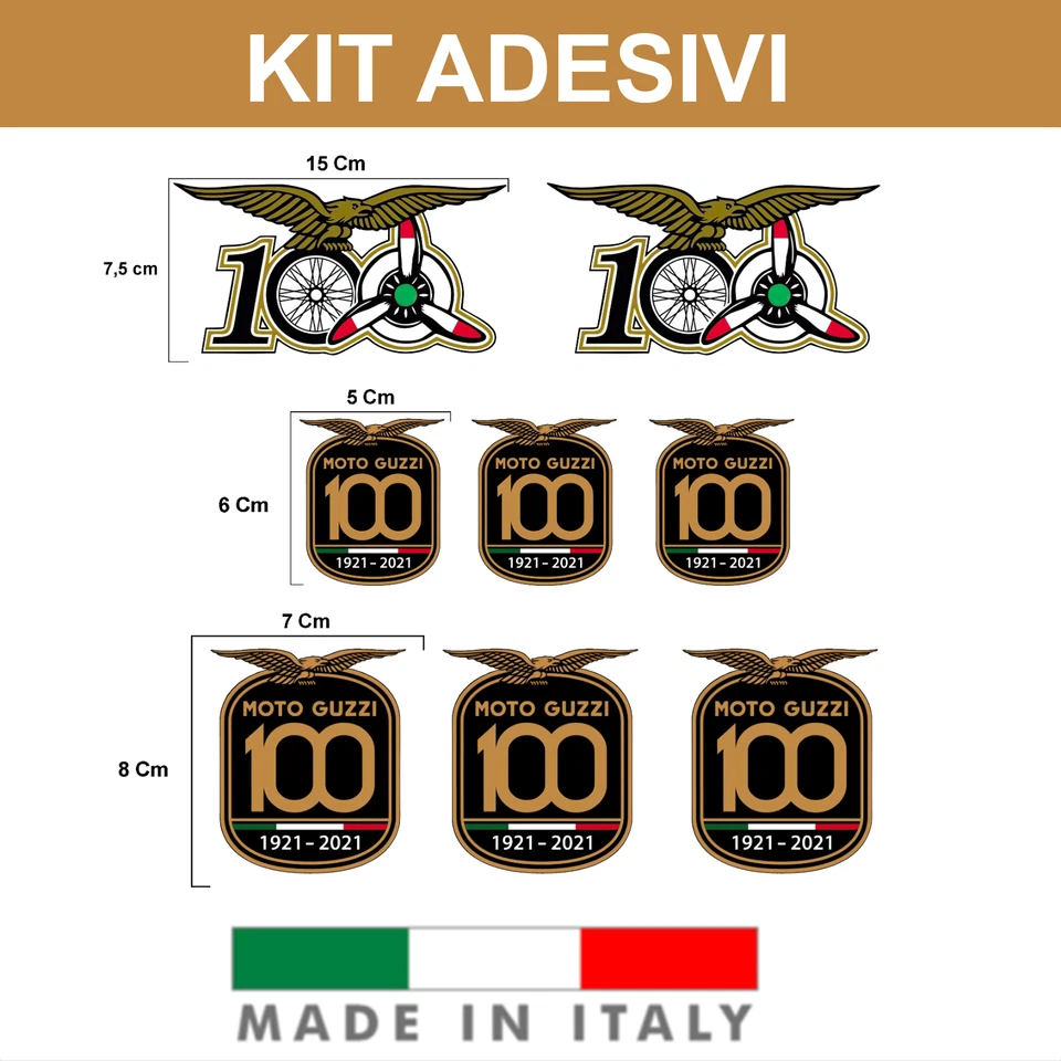 KIT ADESIVI MOTO GUZZI 100 ANNI ANNIVERSARIO CENTENARIO DECALCOMANIA CASCO REPLI