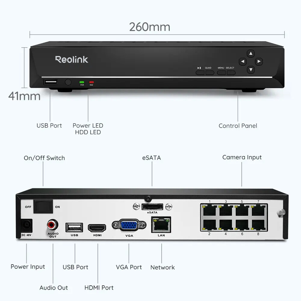 Reolink 8CH PoE Video Recorder 2TB HDD Security Camera NVR 24/7