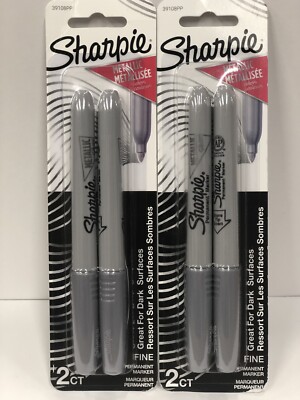 2 Pack Sharpie 39108PP Metallic Permanent Markers, Fine Point, Silver, 2 Ct ea
