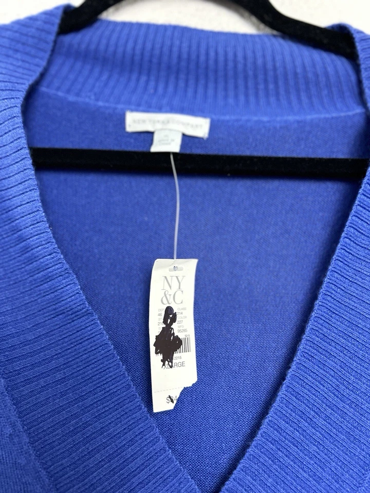 Suéter New York & Company Cuello en V Manga Larga Azul Cobalto Pullover XL NUEVO CON ETIQUETAS Foto 4 de 4