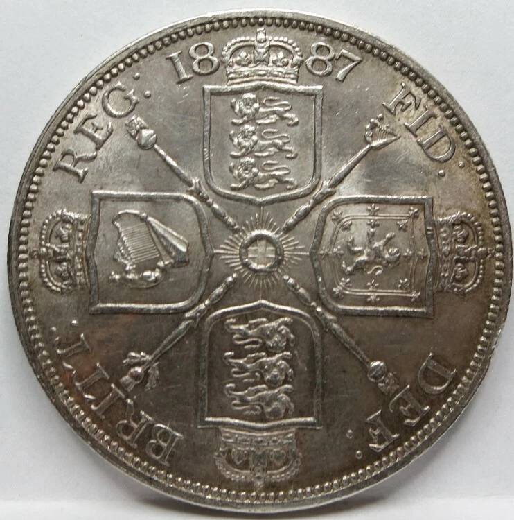 Gran Bretaña Inglaterra Reino Unido Doble Florín 4 chelines 1887 Romano Sobre UNC Victoria #A23 Foto 2 de 2