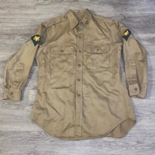 Vintage 1958 Mans Cotton Uniform Twill Khaki Military Army Shirt 15.5x30